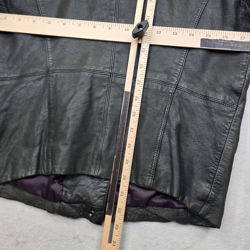 GAP Leather Moto Jacket Womens Medium Black Asymmetrical Zip Cafe Racer - Picture 12 of 16